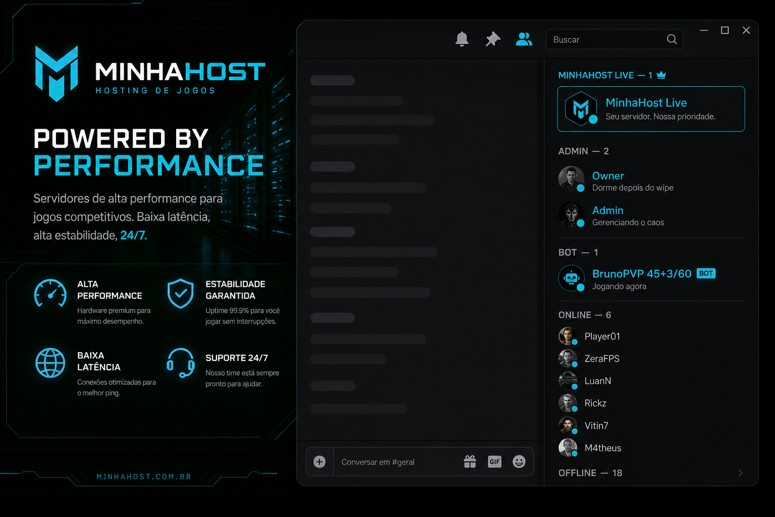 Bot MinhaHost Live na lista de membros do Discord